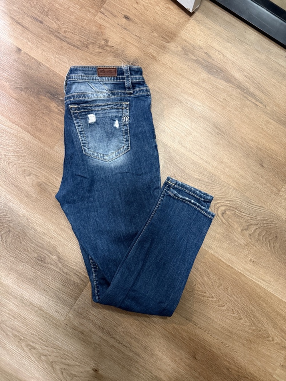 Miss Me Dark Blue Skinny Jeans with Faded Pocket Detail